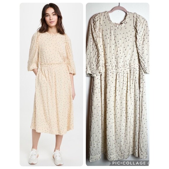 Munthe Curtis Dress Cream Floral Midi Ruffle NWT Sz 0 / XS - Picture 2 of 16